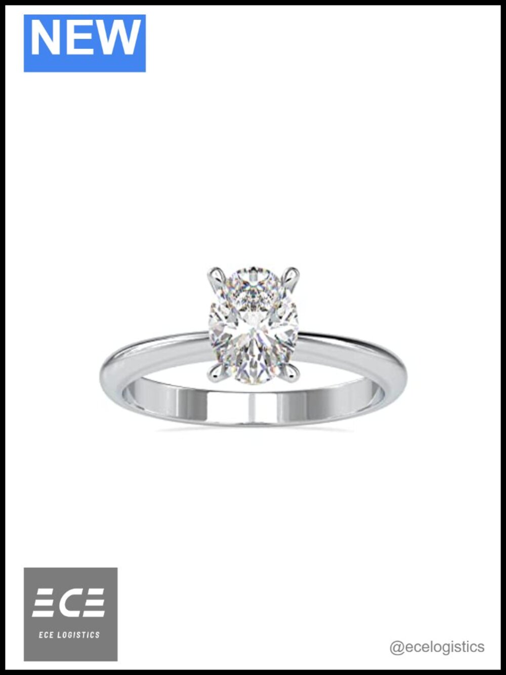 10K White Gold Oval Moissanite Solitaire Engagement Ring Size 5